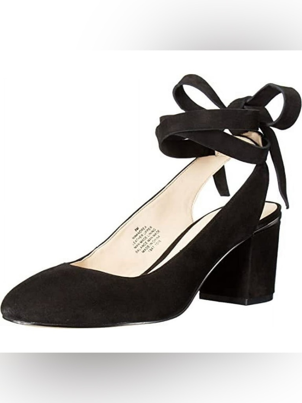 Real Leather Nine West Ankle-Tie Black Block Heel Pumps